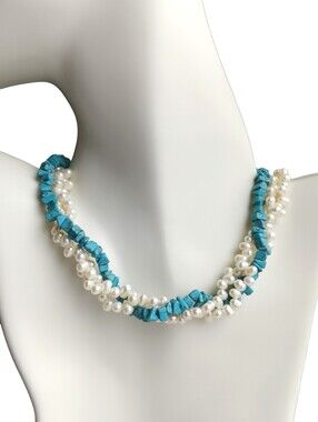 Vintage Turquoise White Freshwater Pearl Necklace